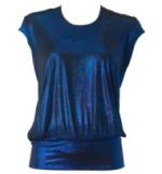 blue wet look cowl neck top